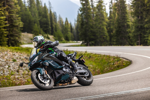 Rider on a Kawasaki sport bike